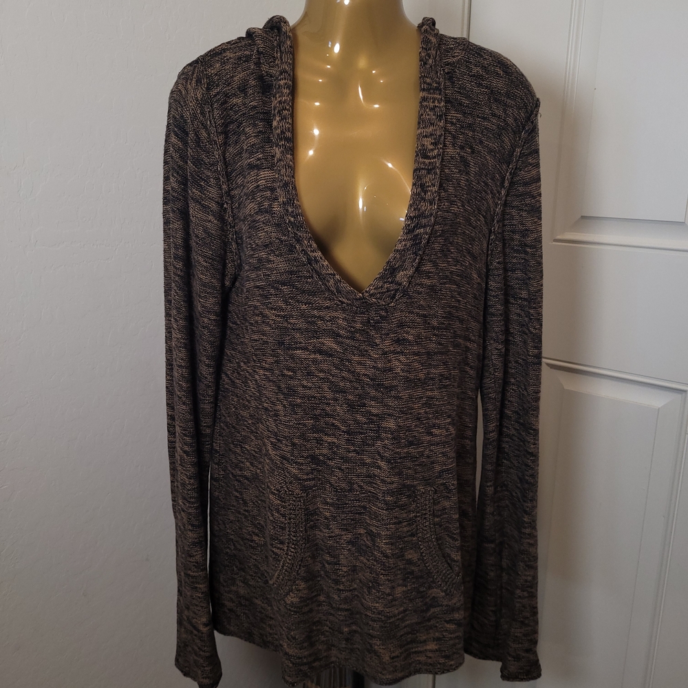 Roxy Black and Brown V-Neck Sweater Sz L Y2K